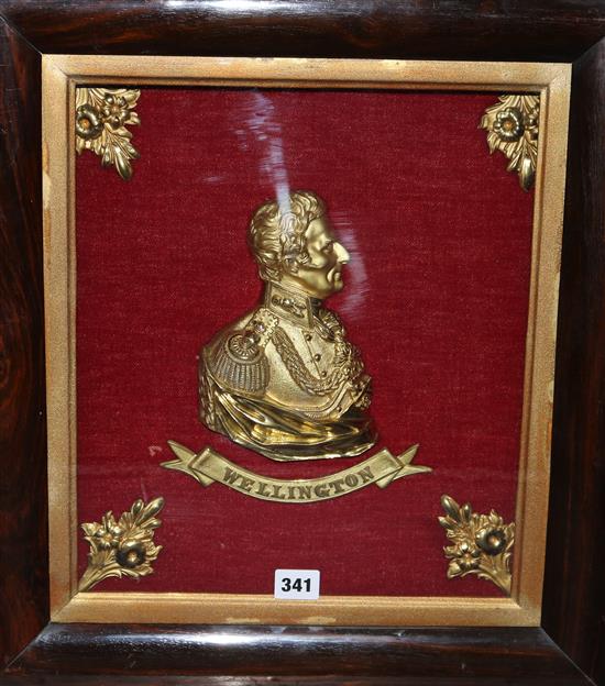 A Duke of Wellington gilt brass and velvet portrait plaque, 44 x 49cm